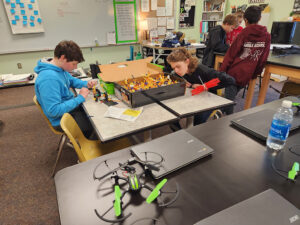 St. Michael Lutheran middle school students in the classroom, working on projects in the STEM program